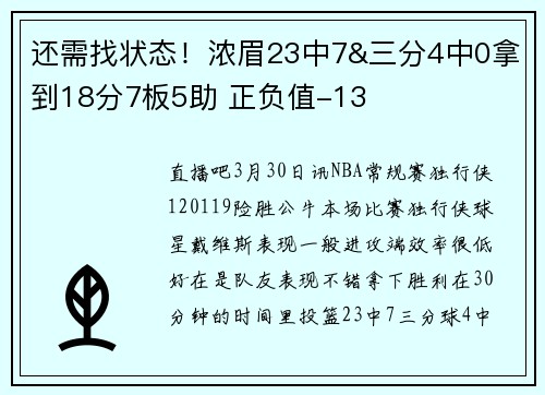还需找状态！浓眉23中7&三分4中0拿到18分7板5助 正负值-13
